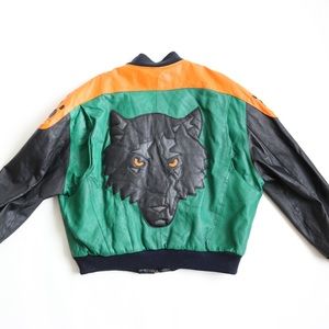 Rare Vintage Michael Hoban “Where M I 1991” wolf leather jacket